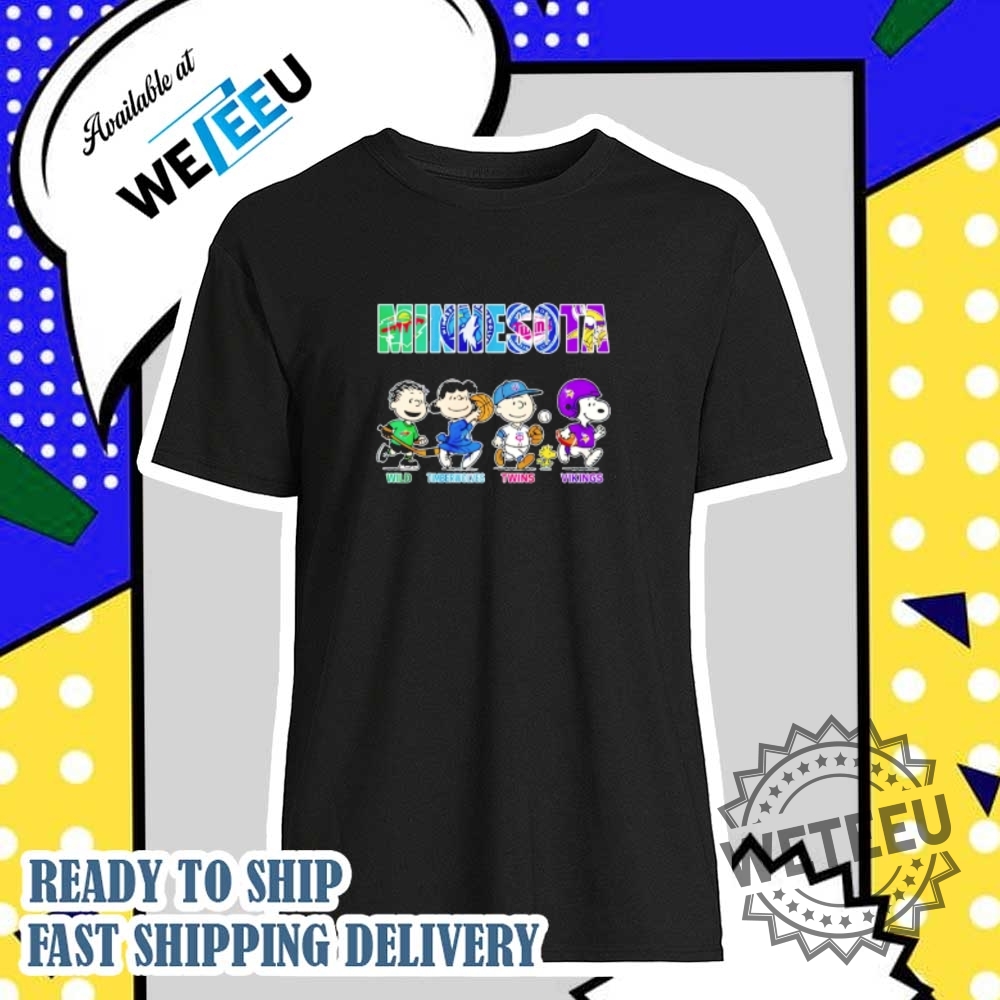 "Discover Unique Pop Culture Shirts: From Tom & Jerry to Stitch" 7 The Peanuts Characters Minnesota Sports Wild Timberwolves Twins Vikings Shirt