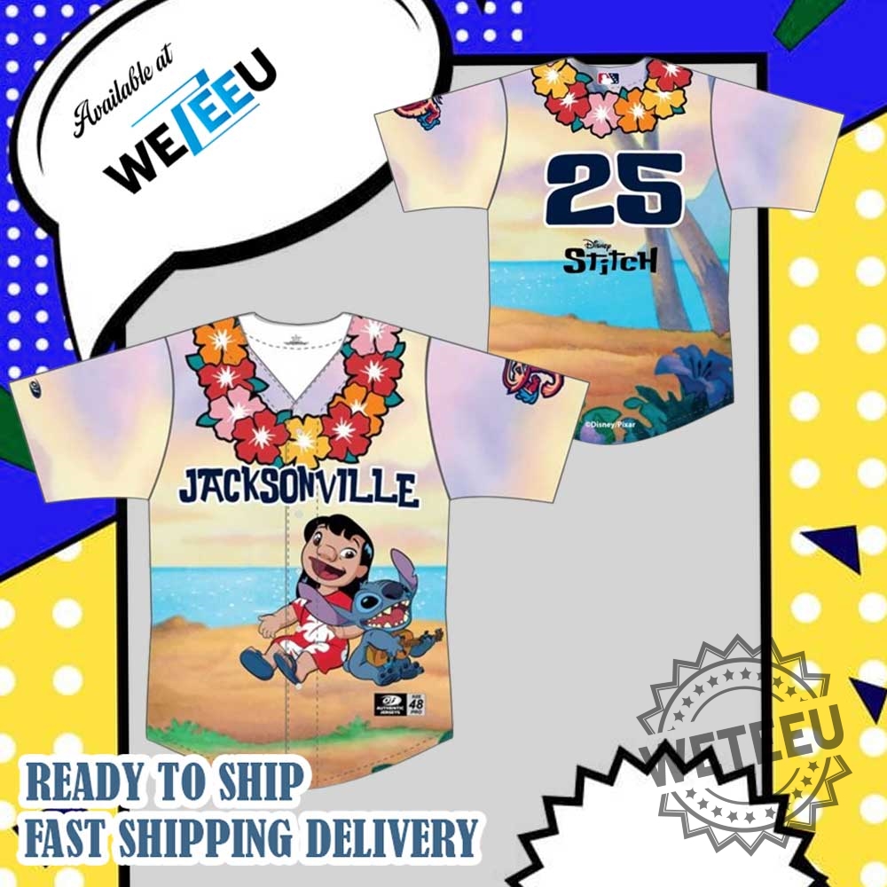 "Top 5 Must-Have Lilo & Stitch and Themed Jerseys for 2025" 3 Jacksonville Jumbo Shrimp Ot Sports Lilo Stitch Youth Theme Night Jersey