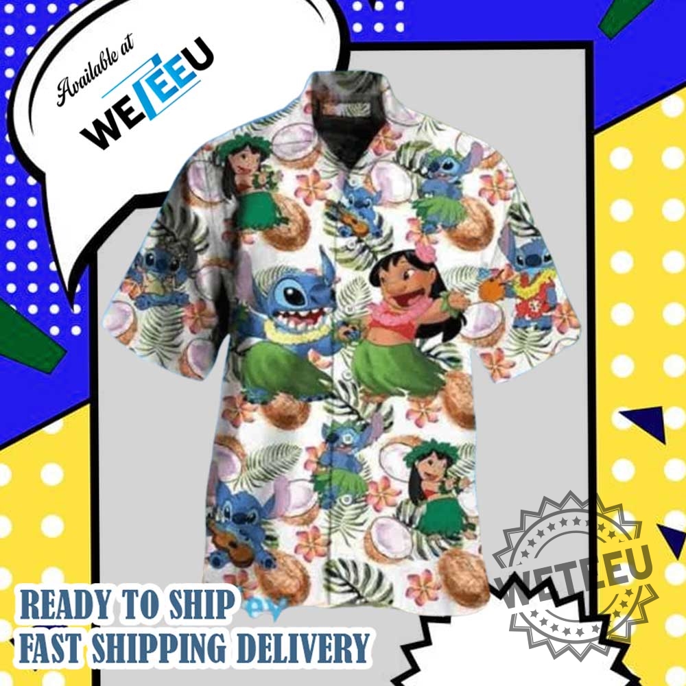 Lilo And Stitch Hawaiian Aloha Shirt Tropical Cartoon Print Summer
