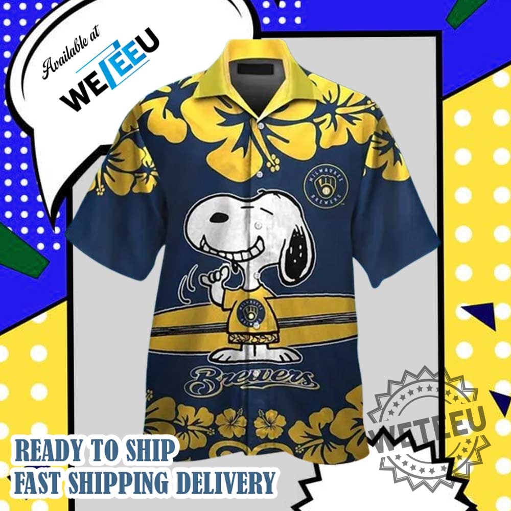 "Top Lilo and Stitch Hawaiian Shirts: Summer Fashion Must-Haves 2025" 24 Milwaukee Brewers Snoopy Short Sleeve Button Up Tropical Hawaiian Shirt