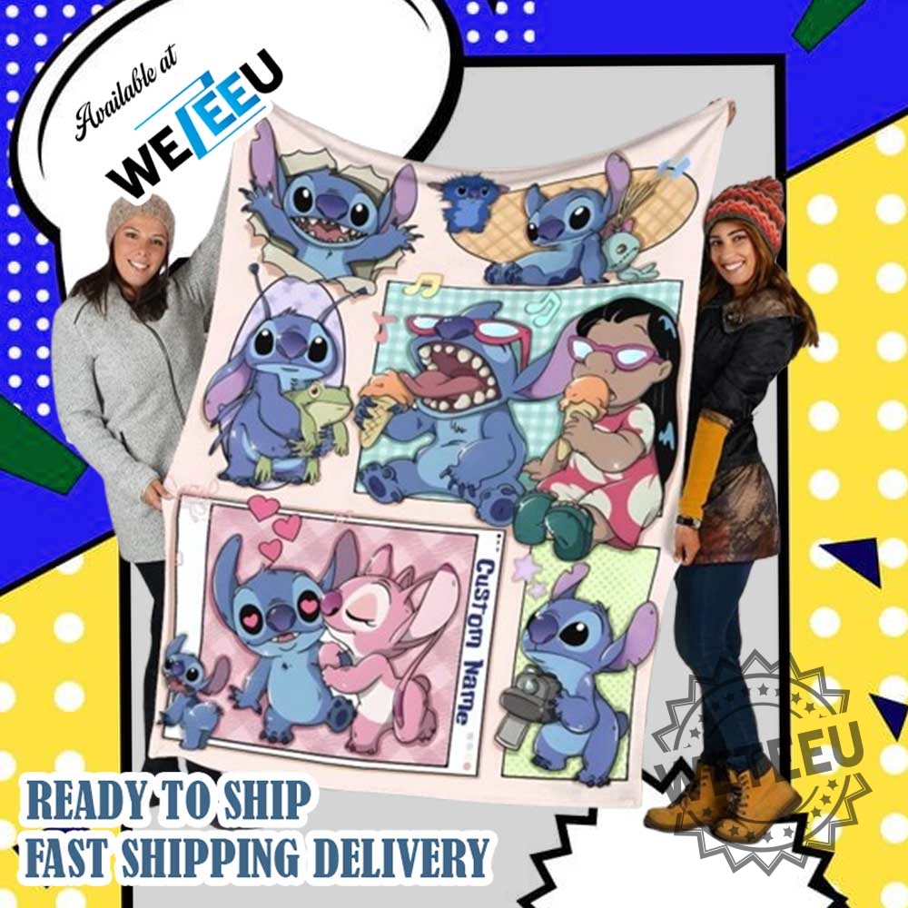 "Top 5 Vibrant Character Blankets and Shirts for Fans" 38 Custom Name Stitch Cartoon Plush Blanket Cozy Soft Throw For Fans