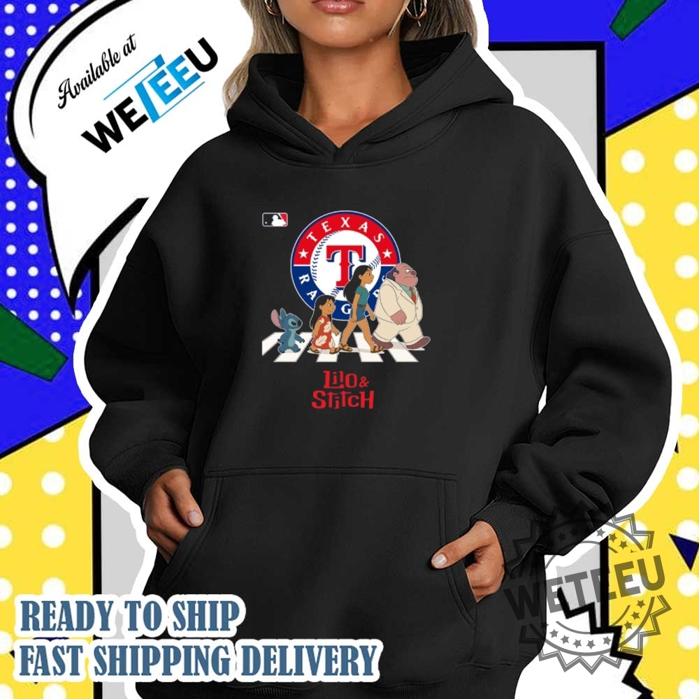 Texas Rangers Mlb Lilo And Stitch Characters Abbey Road Shirt 5 Texas Rangers MLB Lilo and Stitch characters abbey road shirt