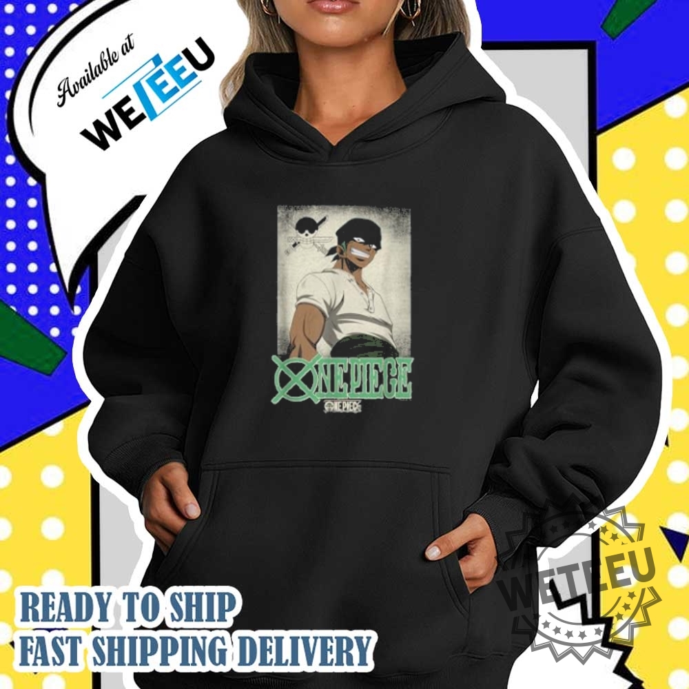 Anime White And Green Roronoa Zoro One Piece Shirt 5 Anime White And Green Roronoa Zoro One Piece Shirt