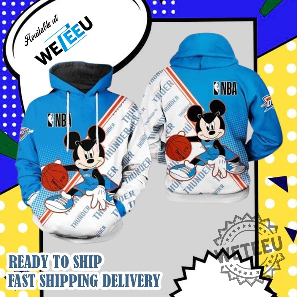 Nba Oklahoma City Thunder Blue White Mickey Pullover Hoodie