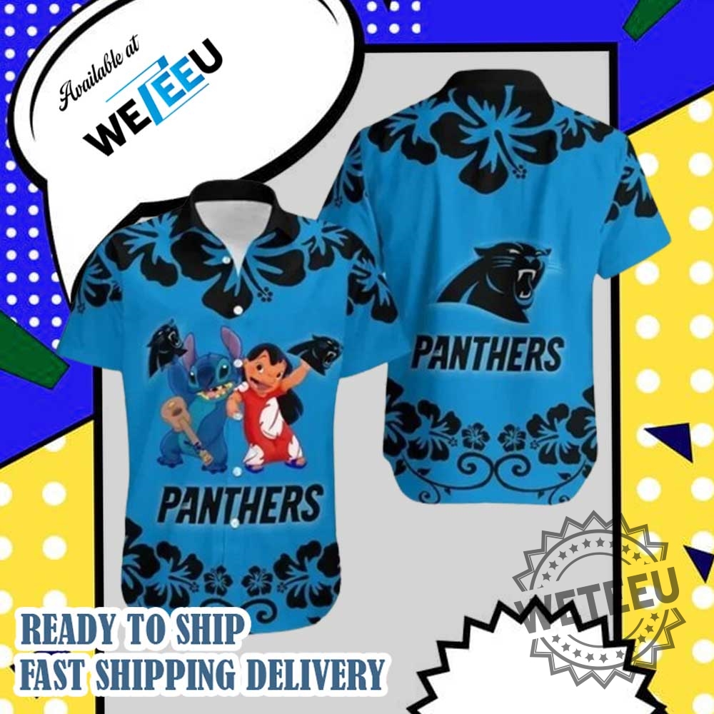 Stitch Lilo With Carolina Football Team Pantherss Hawaiian Shirt