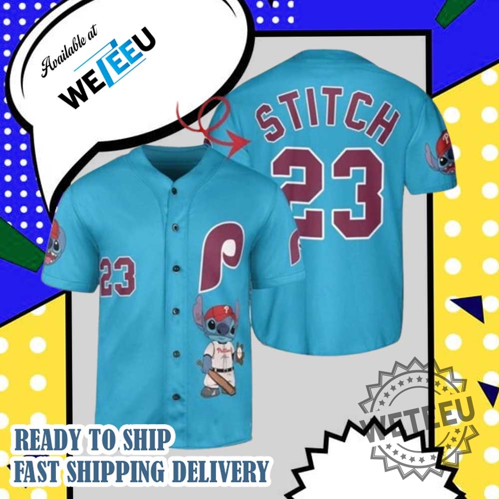 Philadelphia Phillies And Stitch Custom Name Mlb Fans Baseball Jersey