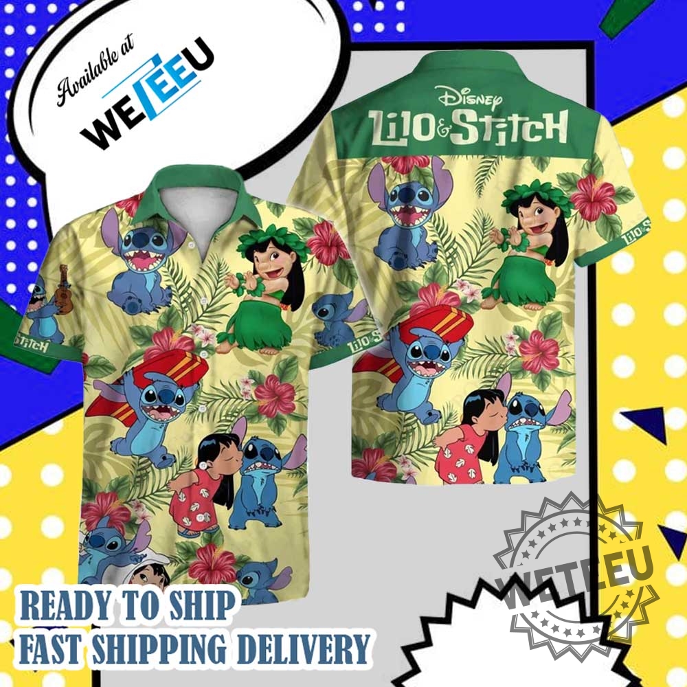 Lilo And Stitch Hawaiian Shirt Cute Disney Tropical Aloha Beach Buttonup