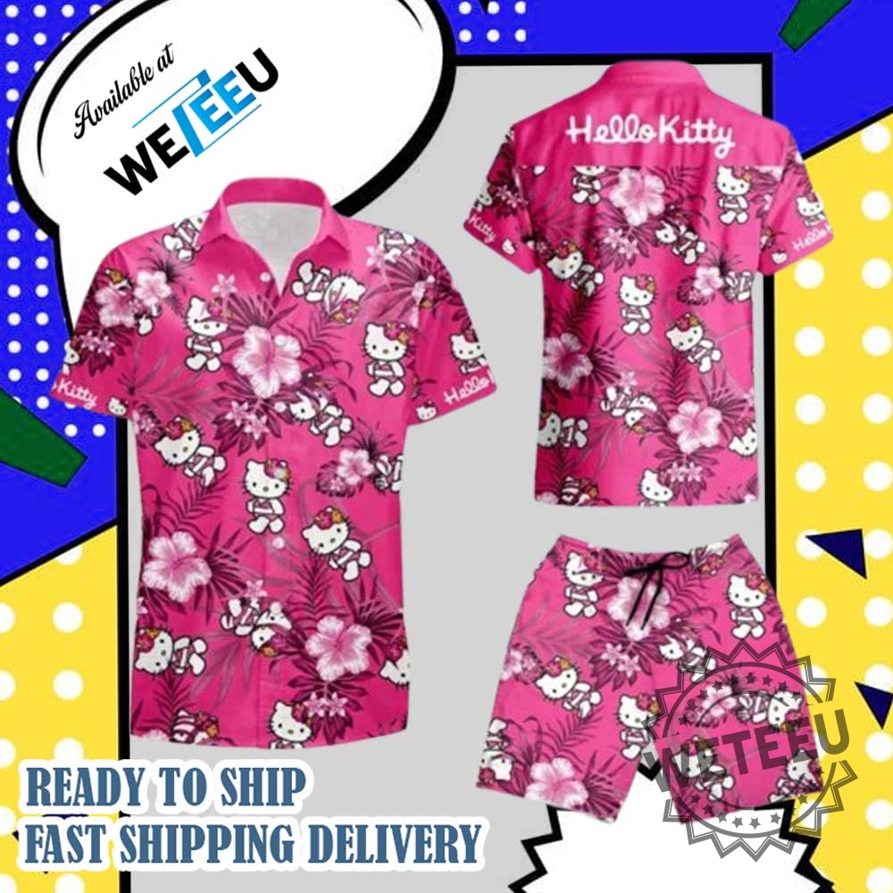 Hello Kitty Pink Summer Hawaiian Shirt And Shorts