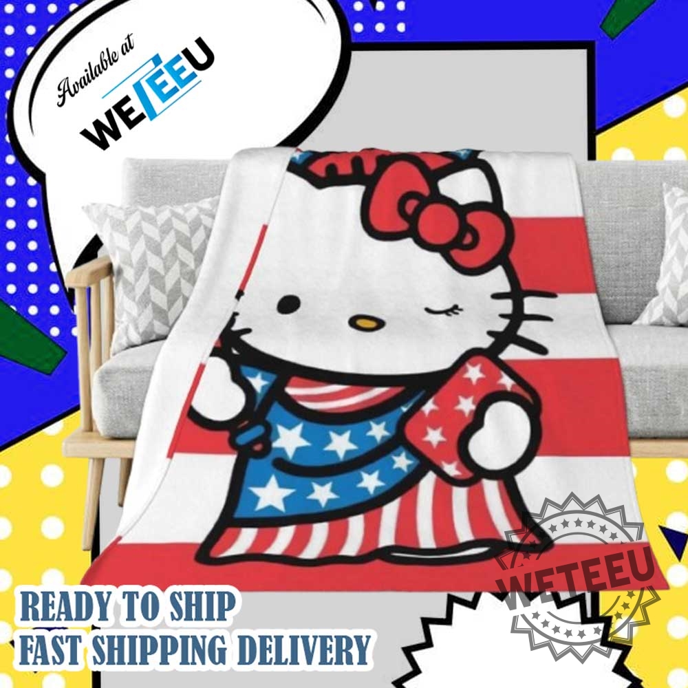 Hello Kitty American Flag Blanket Cute Usa Independence Day Throw