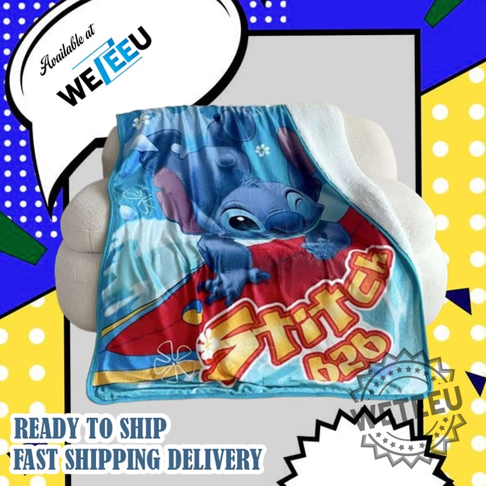Stitch 626 Fleece Blanket Cute Blue Alien Throw
