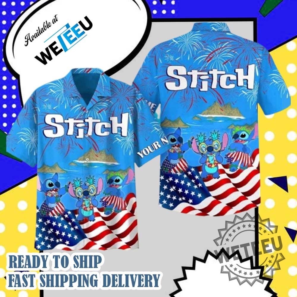 Cute Stitch Tropical Summer Beach Vacation 4Th Of July Patriotic Hawaiian Shirt