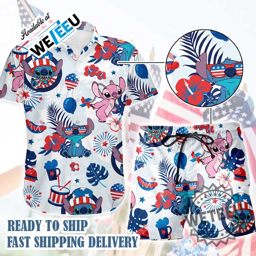 Cute Stitch 4Th Of July Hawaii Shirt Shorts