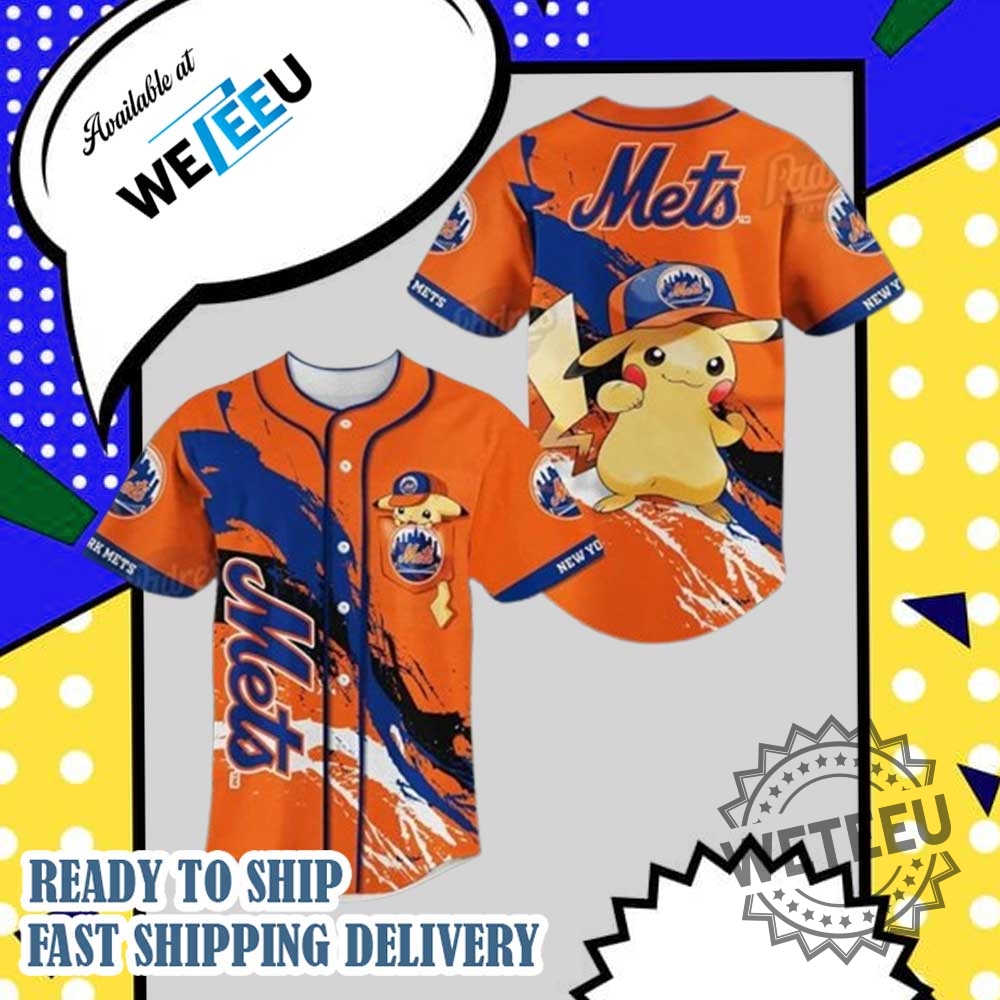 New York Mets Pikachu Baseball Orange Jersey