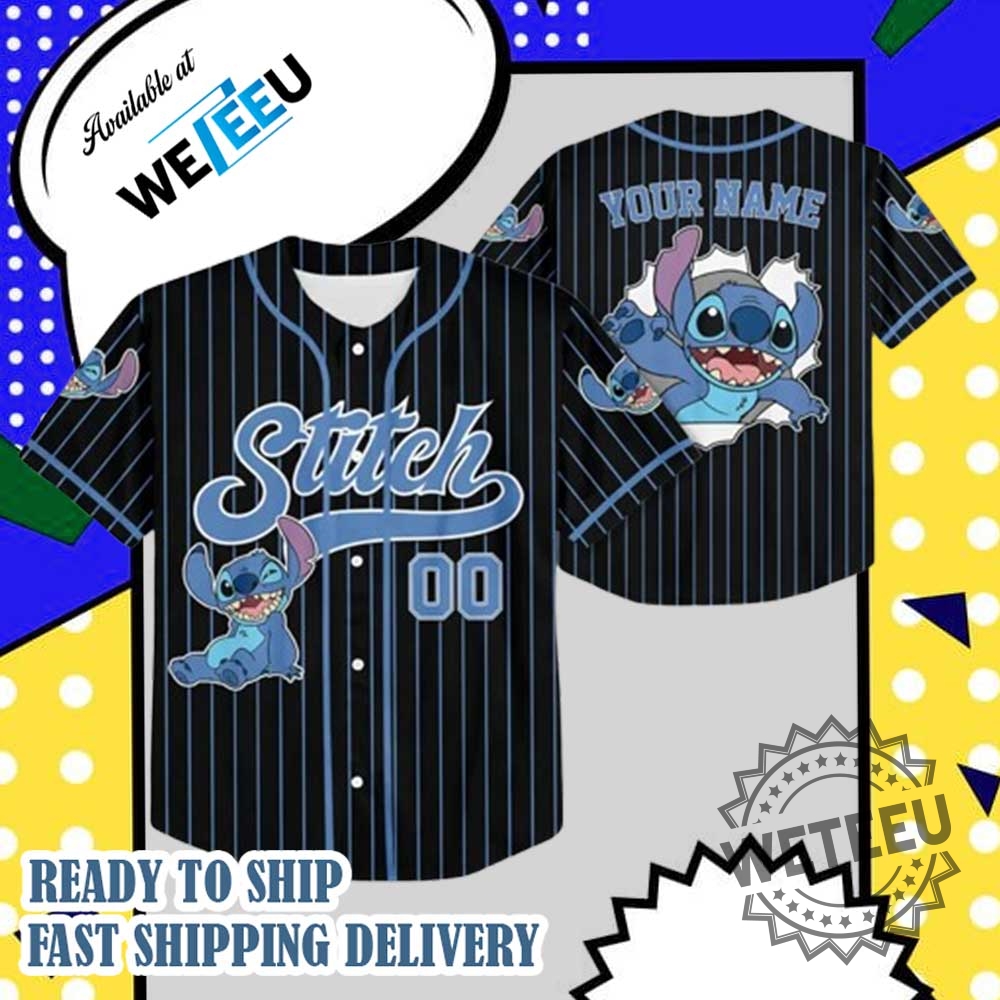 Stitch Pinstripe Jersey Custom Name Baseball Shirt For Lilo Stitch Fans