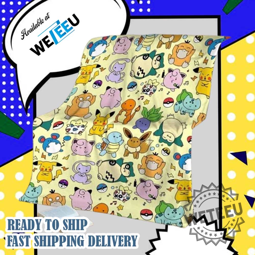 Pokemon Pikachu Eevee Snorlax Charmander Gengar Fleecee Blanket