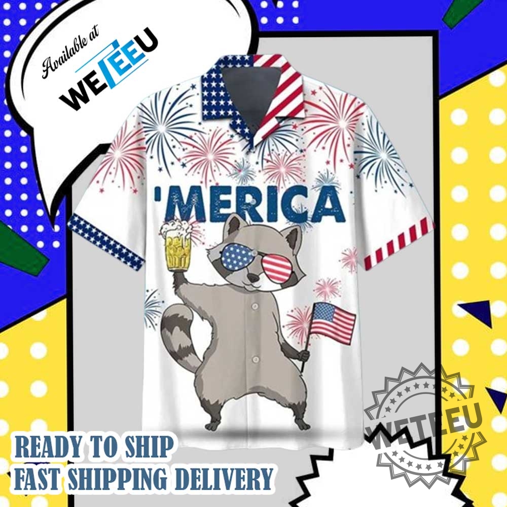 4Th July Raccoon Merica Hawaiian Shirt
