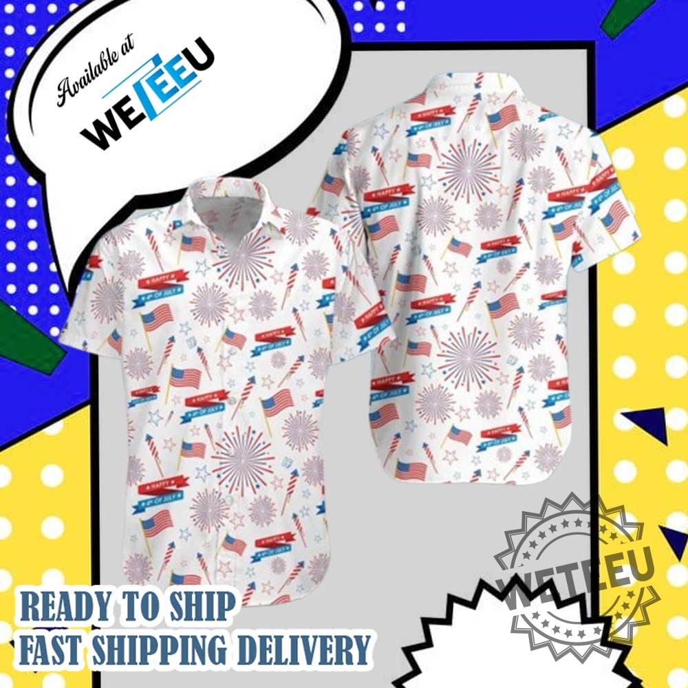 4Th Of July America Flag Firework Pattern Hawaiian Shirt
