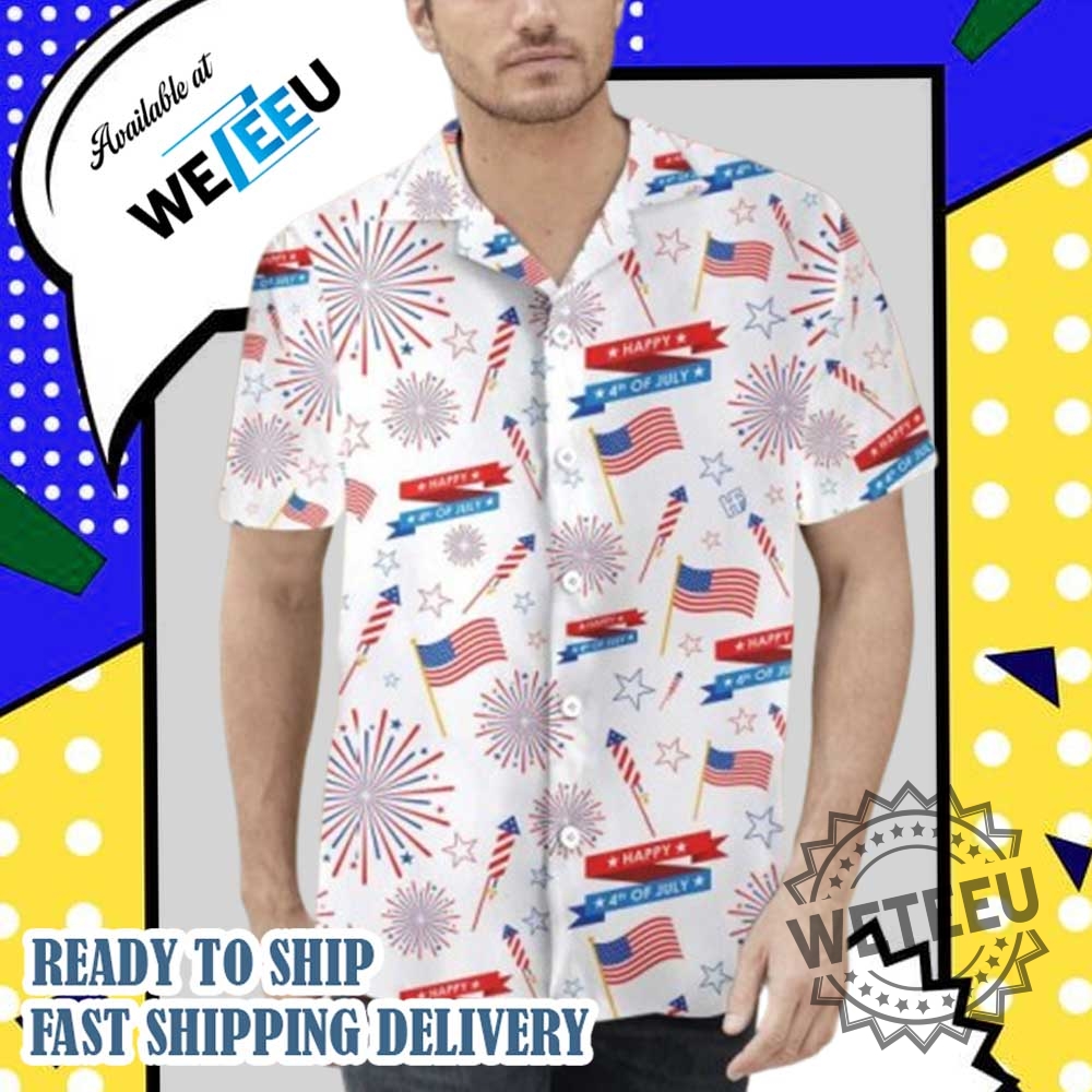 4Th Of July America Flag Firework Pattern Hawaiian Shirt 3 4th Of July America Flag Firework Pattern Hawaiian Shirt