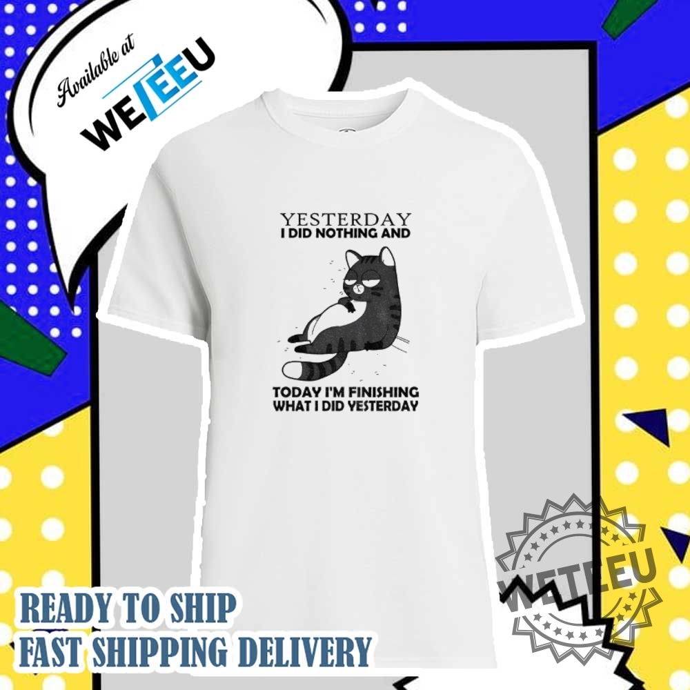 "Top Personalized and Themed T-Shirts: Star Wars, Bluey, Minions & More" 15 Cat Yesterday I Did Nothing And Today Im Finishing What I Did Yesterday Shirt