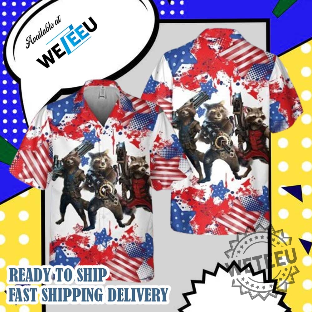 Marvel Rocket And American Flag Independence Day 4Th July Hawaiian Shirts