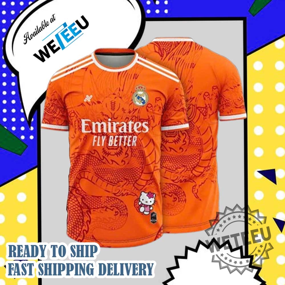 Real Madrid Orrange Dragon Jersey With Hello Kitty Patch