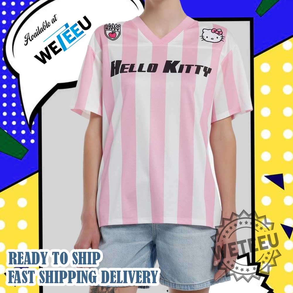 Personalized Number Hello Kitty Pink Striped Soccer Jersey