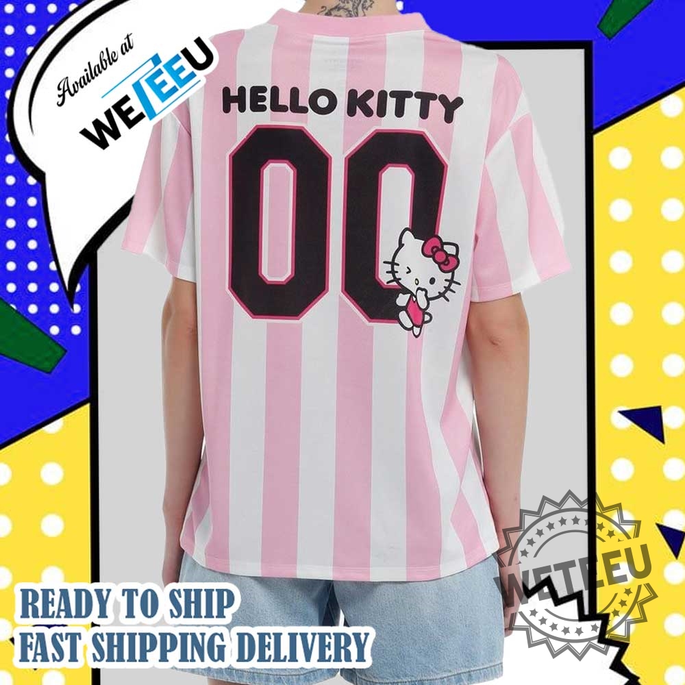 Personalized Number Hello Kitty Pink Striped Soccer Jersey 3 Personalized Number Hello Kitty Pink Striped Soccer Jersey