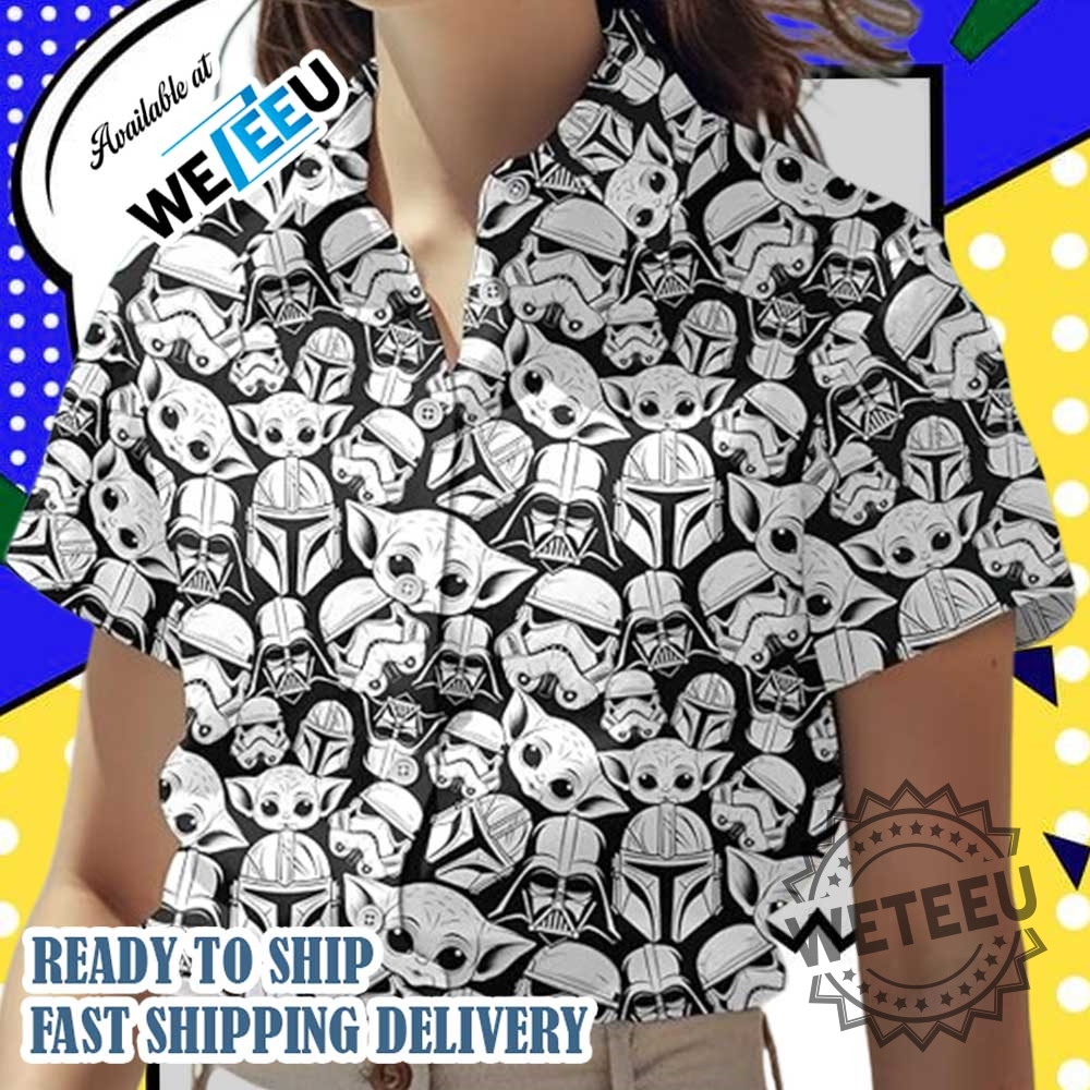 Star Wars Hawaiian Shirt  Baby Yoda Stormtrooper And Darth Vader Aloha Buttonup