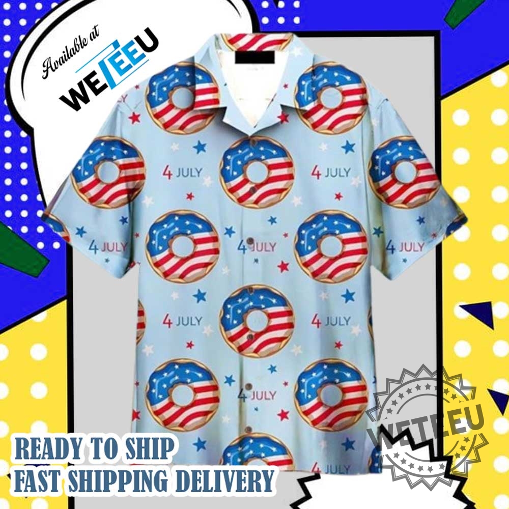 4Th Of July Blue And Red Donuts Bun Hawaiian Shirt