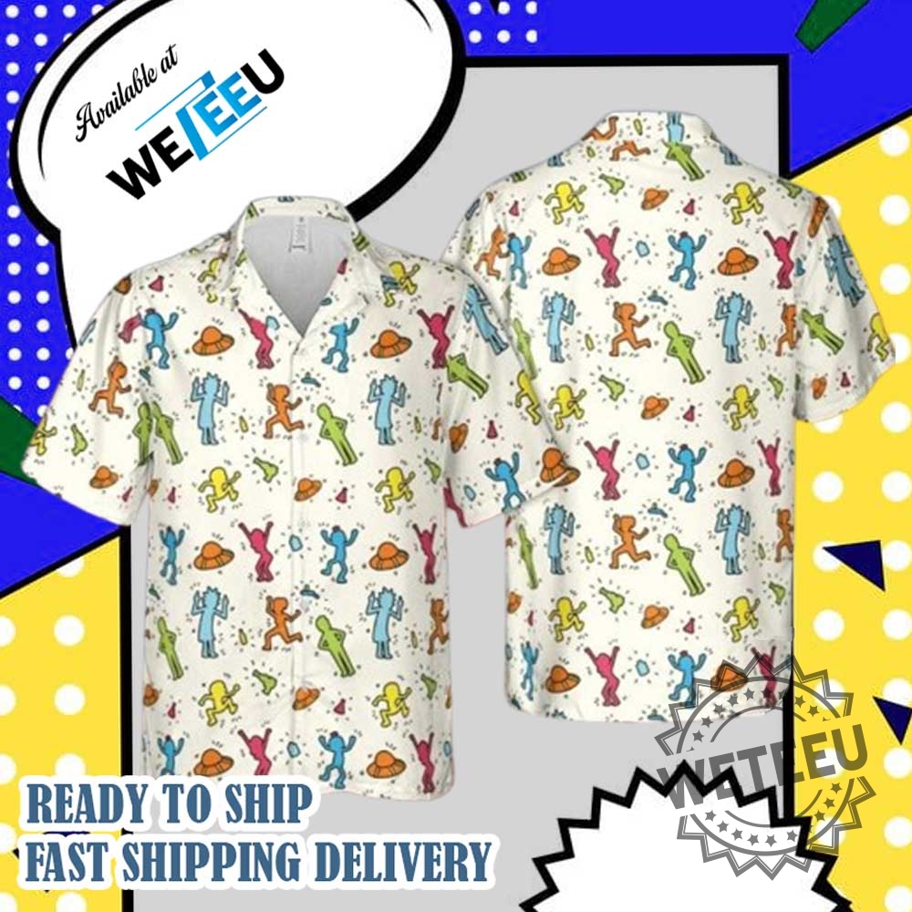 Colorful Dancing Aliens Rick And Morty Hawaiian Shirt