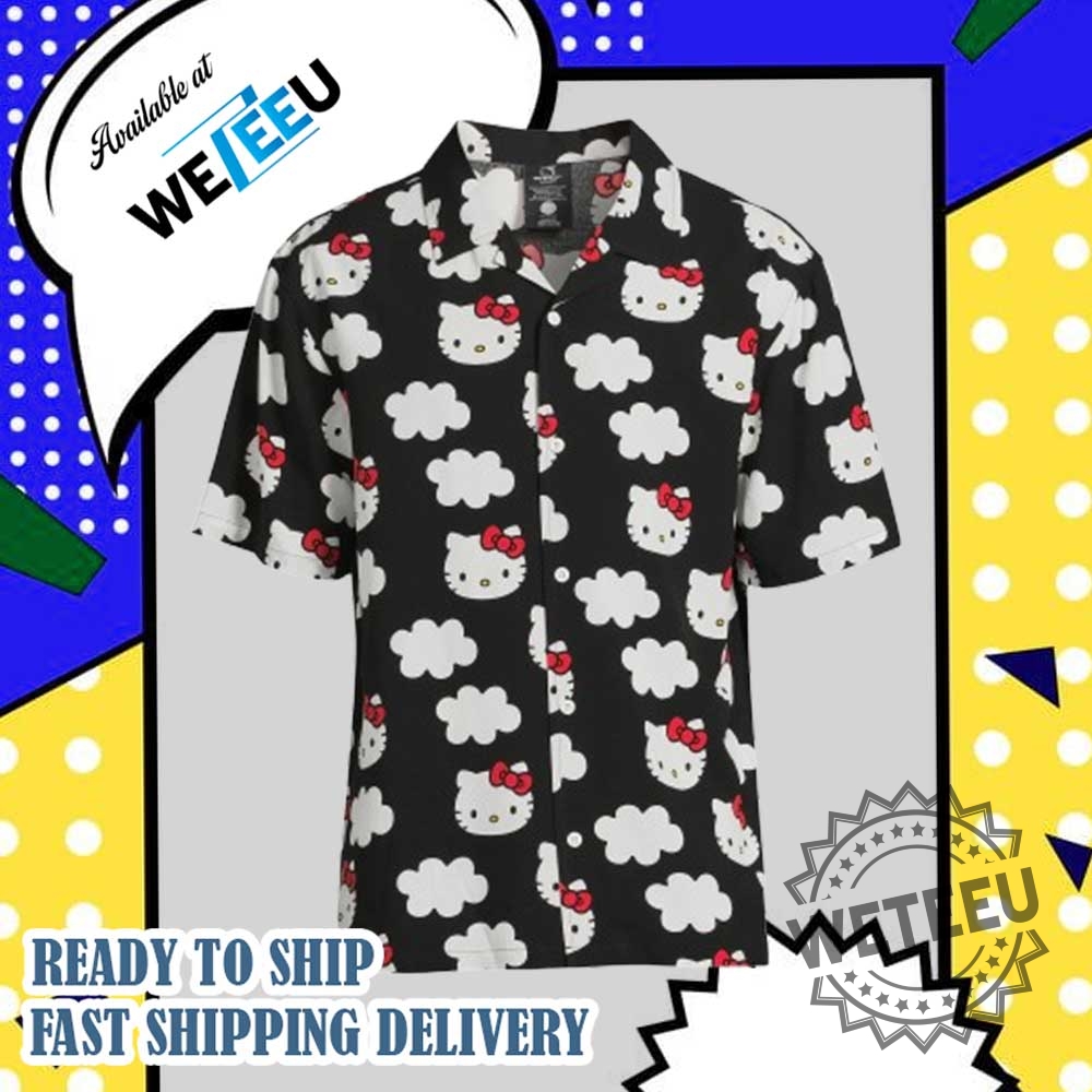 Cute Hello Kitty Cloud Print Black Hawaiian Shirt
