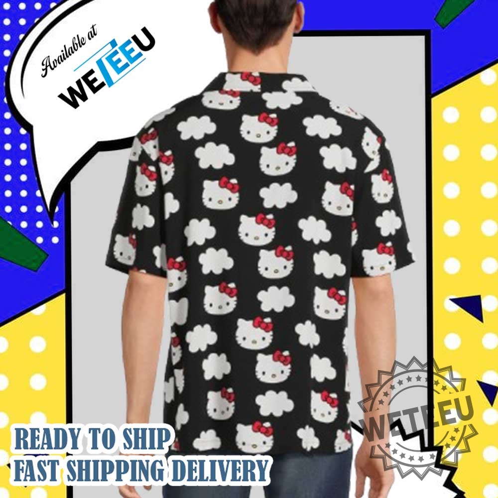 Cute Hello Kitty Cloud Print Black Hawaiian Shirt 5 Cute Hello Kitty Cloud Print Black Hawaiian Shirt