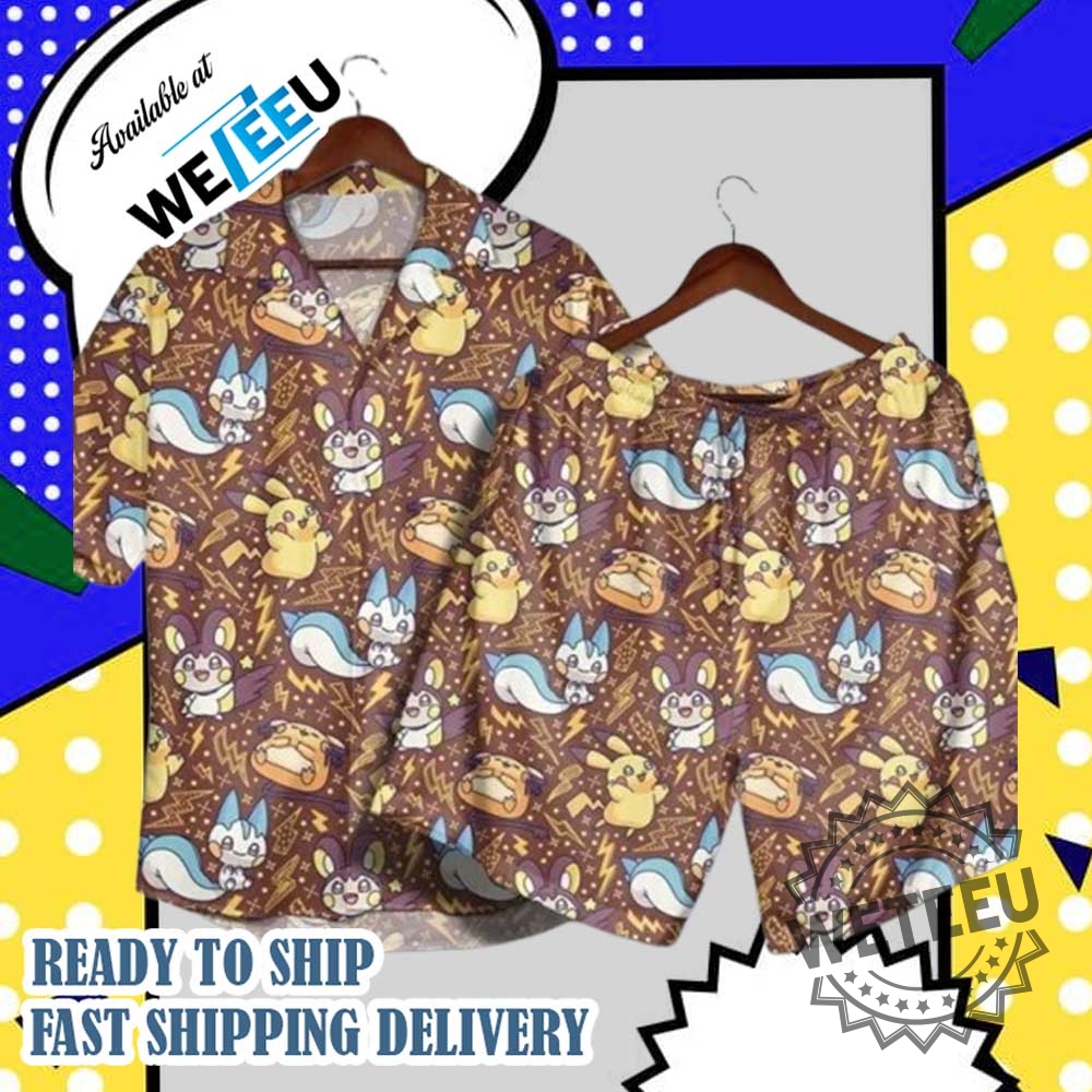 Pikachu Pachirisu Electric Type Pokemon Hawaiian Shirt And Shorts