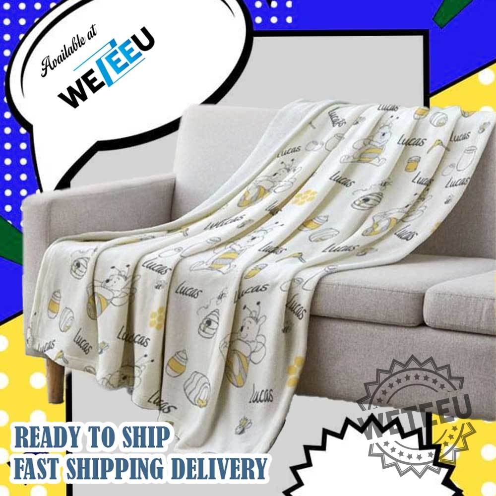 Pooh Bear Cute Honey Bee Personalized Fleece Blanket 3 Pooh Bear Cute Honey Bee Personalized Fleece Blanket