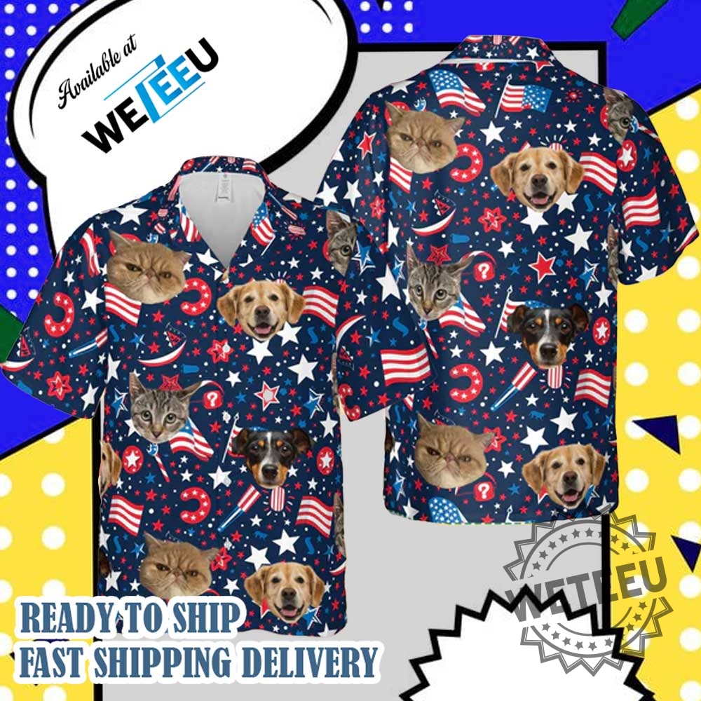 Custom Pet Face 4Th Of July Hawaiian Shirt