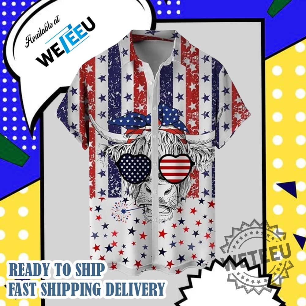 American Flag Patriotic Cow Graphic Shirt 4Th Of July Stars Stripes Buttonup Shirt 4 American Flag Patriotic Cow Graphic Shirt – 4th of July Stars & Stripes Button-Up Shirt