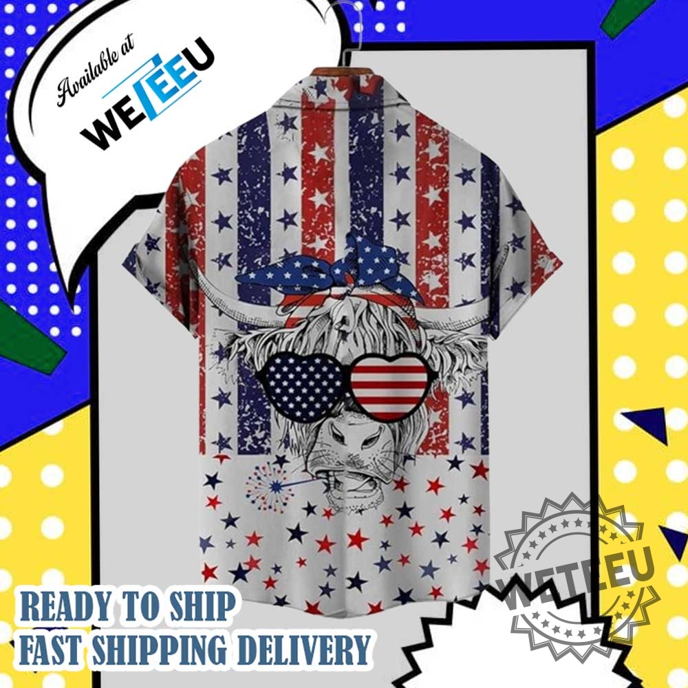 American Flag Patriotic Cow Graphic Shirt 4Th Of July Stars Stripes Buttonup Shirt 5 American Flag Patriotic Cow Graphic Shirt – 4th of July Stars & Stripes Button-Up Shirt
