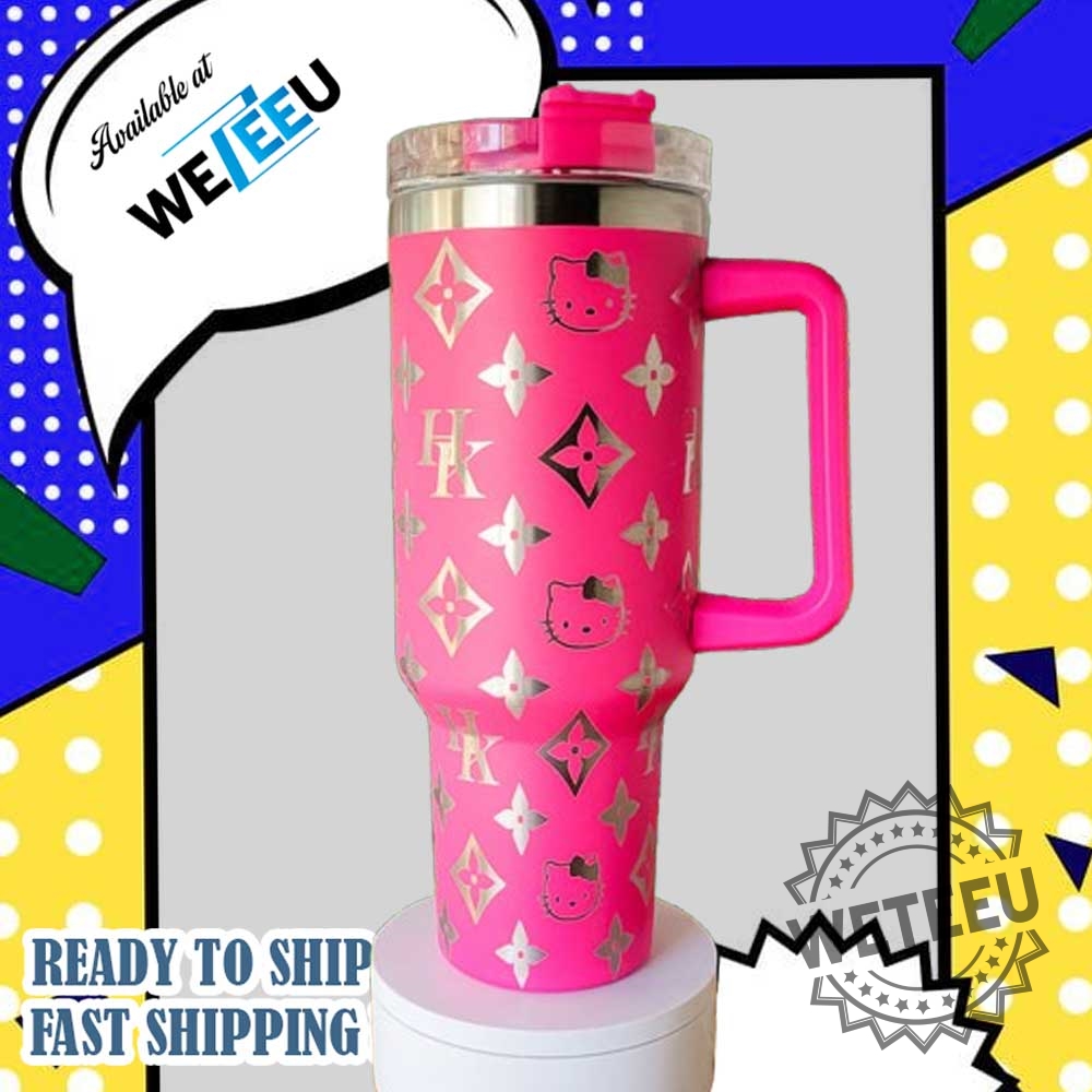 Hello Kitty Pink Tumbler With Silver Lvinspired Design Travel Mug With Handle