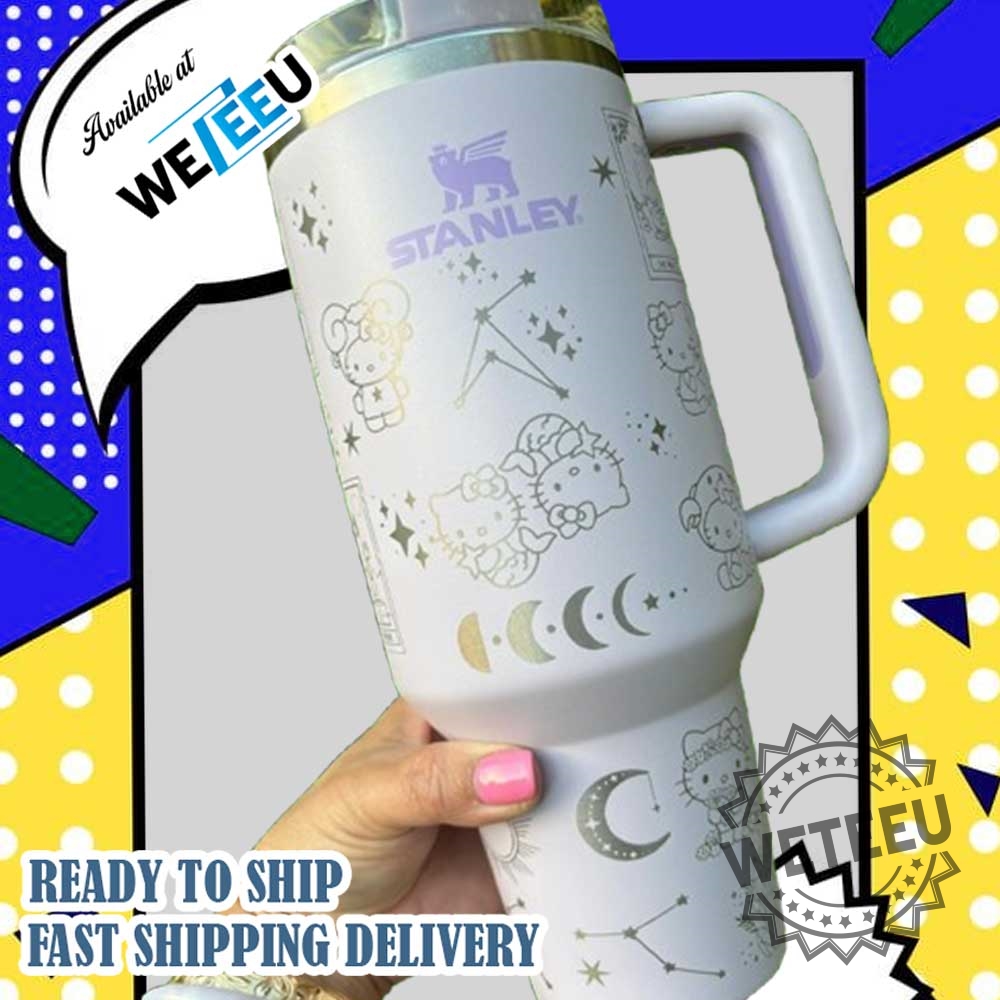 Stanley Hello Kitty Tumbler With Gold Star Moon Design 4 Stanley Hello Kitty Tumbler with Gold Star & Moon Design