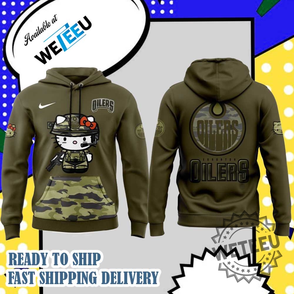 Hello Kitty X Edmonton Oilers Special Veterans Day All Over Print Hoodie