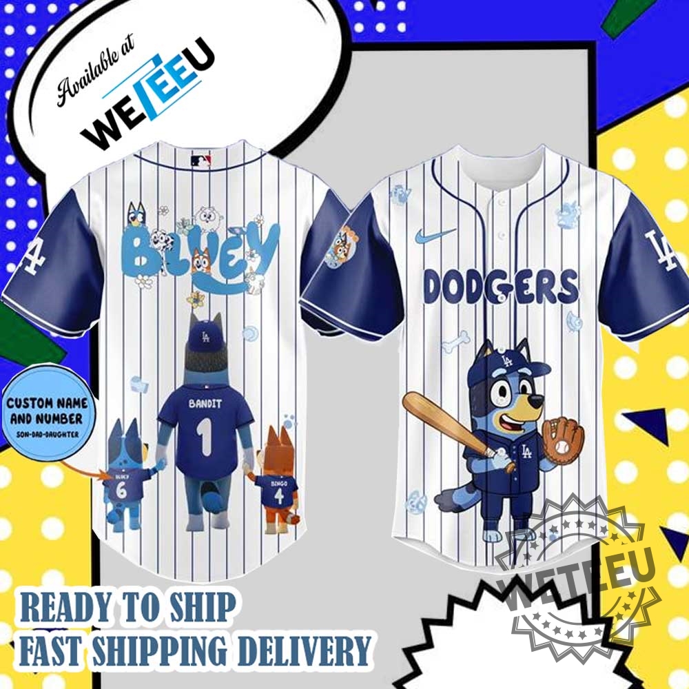 Bluey Los Angeles Dodgers Happy Father Day Baseball Jersey 3 Bluey Los Angeles Dodgers Happy Father Day Baseball Jersey