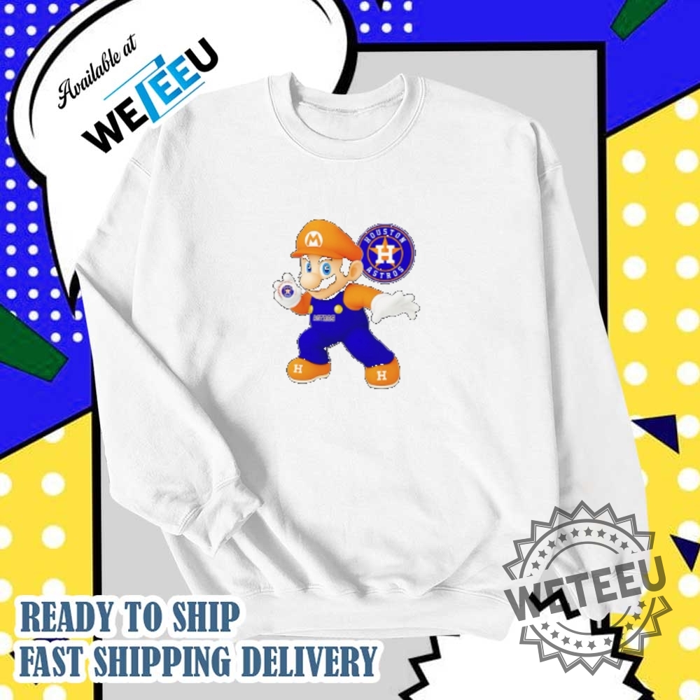 Super Mario Holding Baseball Houston Astros Shirt 6 Super Mario holding baseball Houston Astros shirt