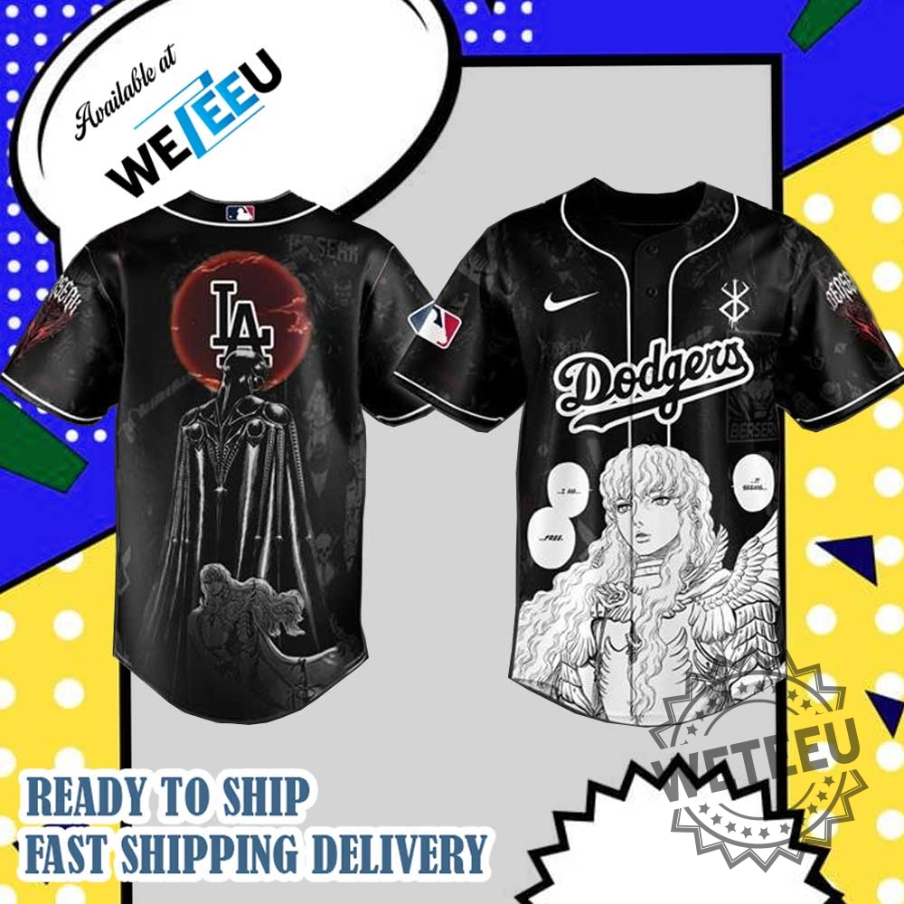 Dodgers Baseball Jersey With Berserk Anime Design Dark Knight Angel