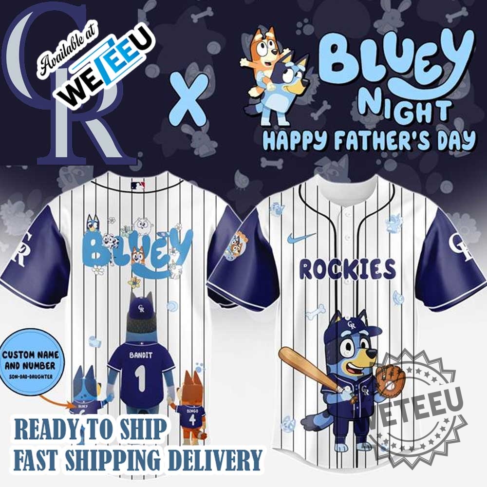 Bluey Colorado Rockies Happy Fathers Day Baseball Jersey 3 Bluey Colorado Rockies Happy Father’s Day Baseball Jersey