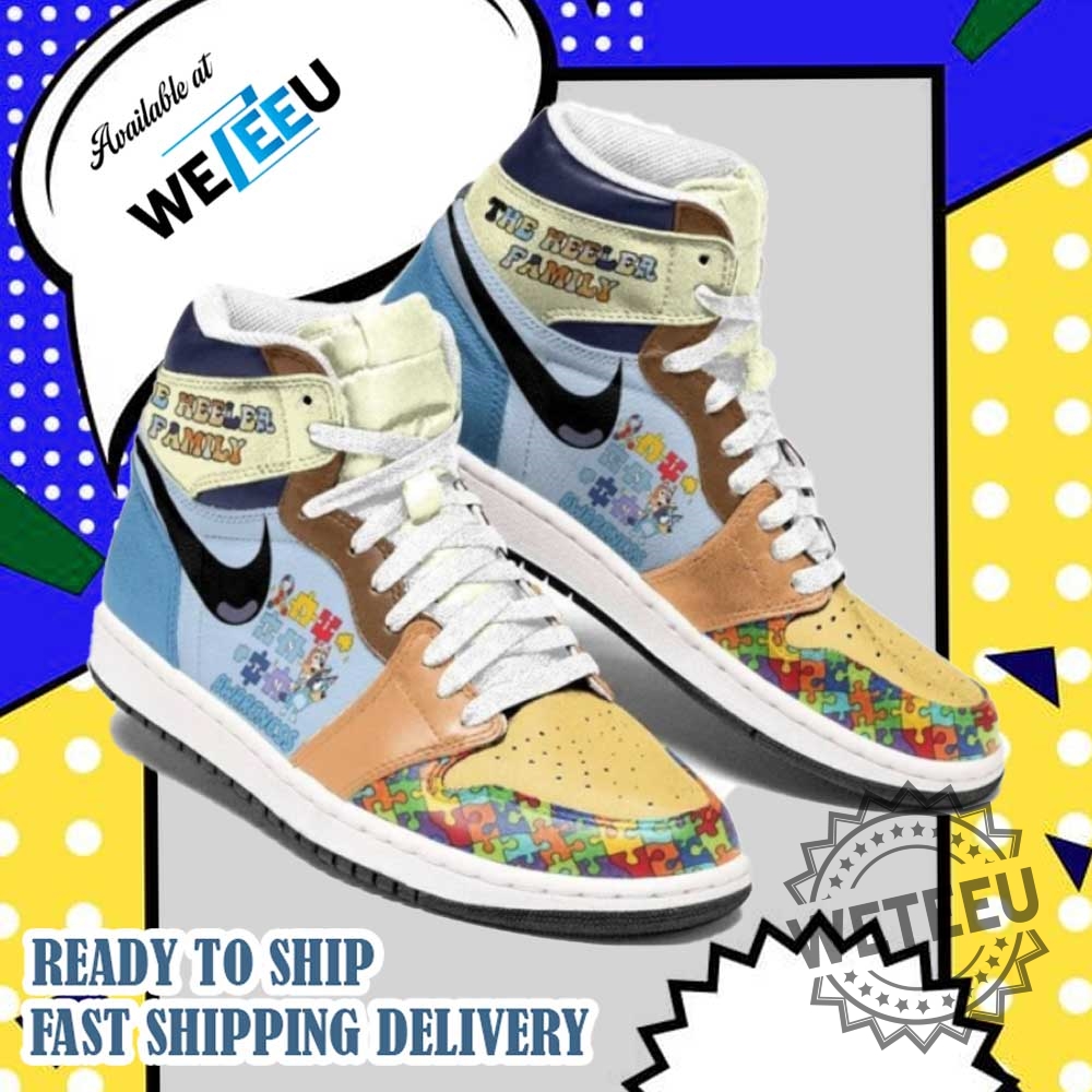 Autism Awareness Bluey The Heeler Family Air Jordan High Top Sneaker