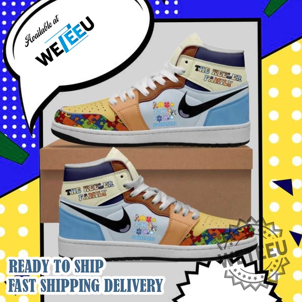 Autism Awareness Bluey The Heeler Family Air Jordan High Top Sneaker 4 Autism Awareness Bluey The Heeler Family Air Jordan High Top Sneaker