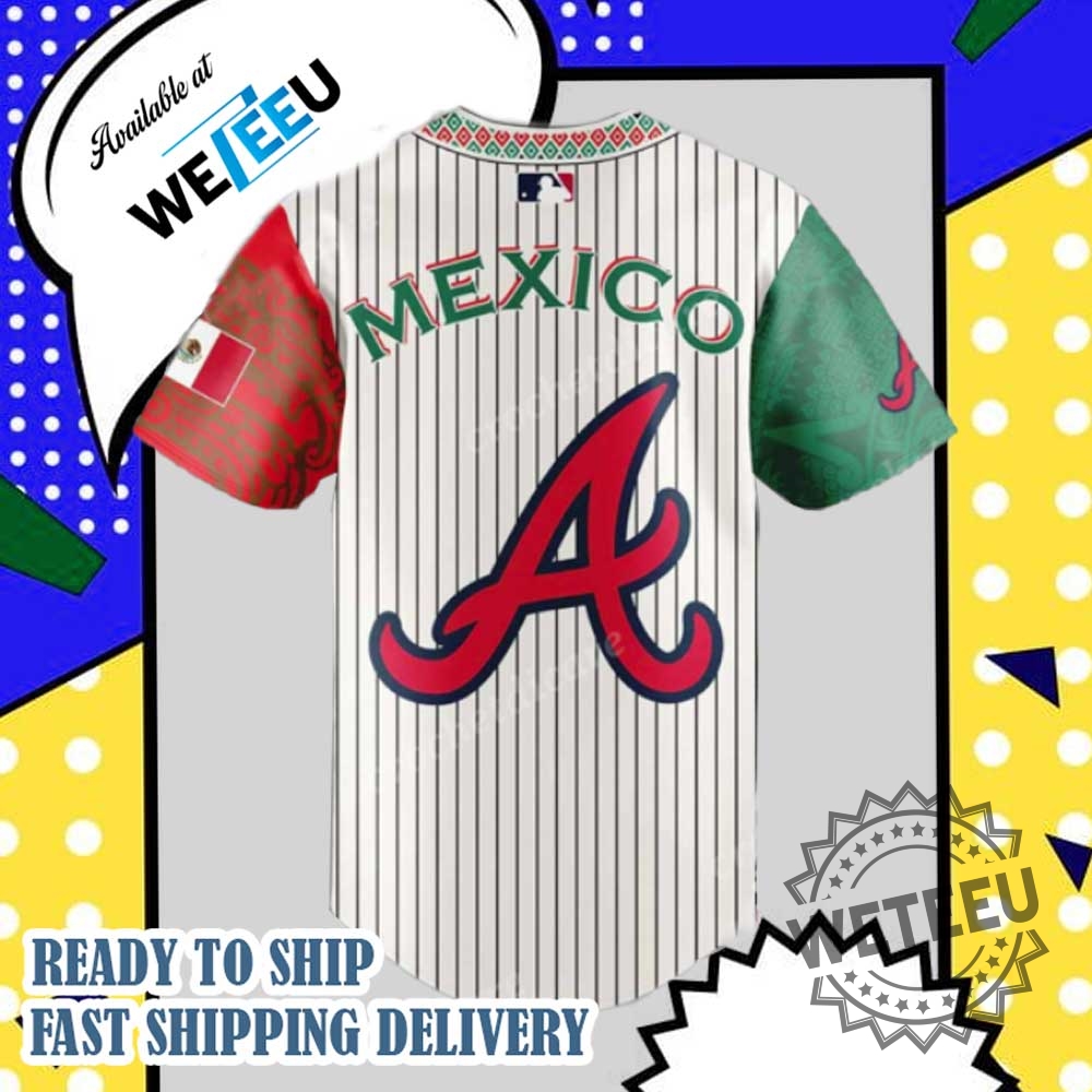 Atlanta Braves Mexican Heritage Night Striped Baseball Jersey 5 Atlanta Braves Mexican Heritage Night Striped Baseball Jersey