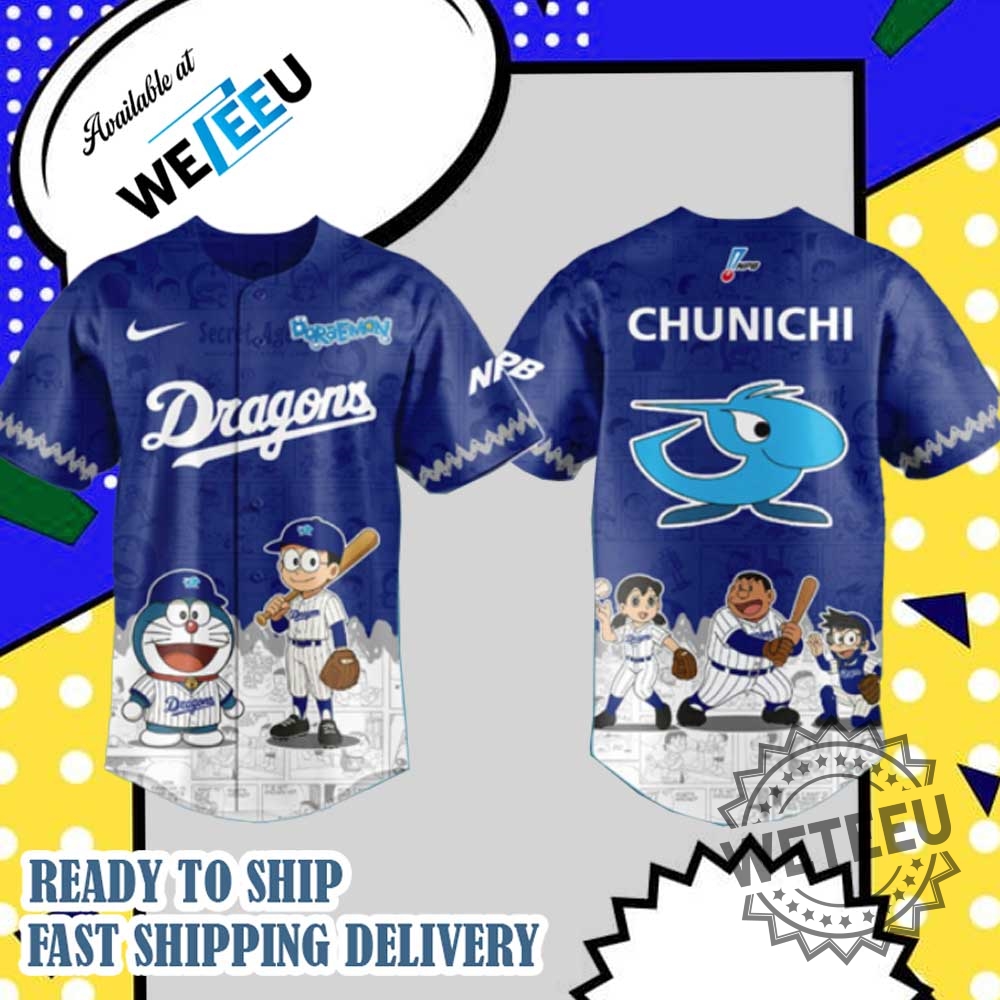 "Top 5 Must-Have Baseball Jerseys and Shirts for 2025" 30 Chunichi Dragons Collab Doraemon 2025 Baseball Jersey