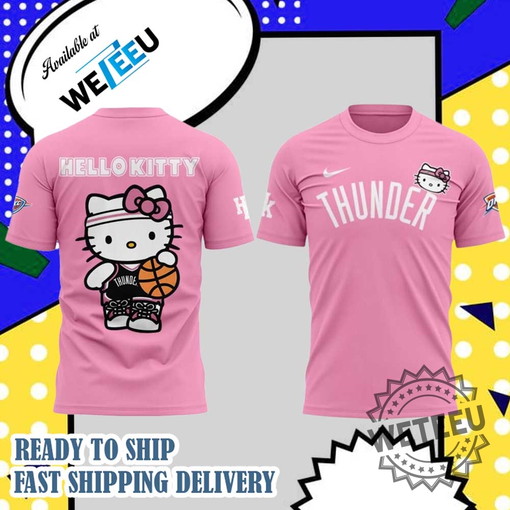Pink Oklahoma City Thunder 2025 Hello Kitty All Over Print Tshirt