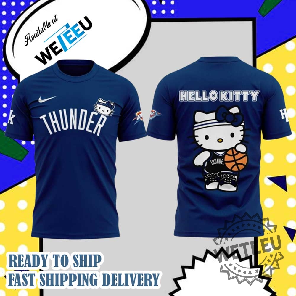 Blue Oklahoma City Thunder 2025 Hello Kitty All Over Print Tshirt